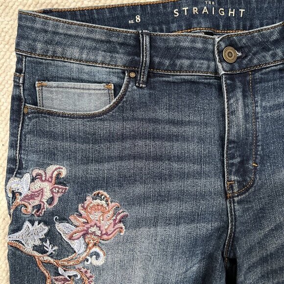 WHBM Floral Embroidered Straight Crop Jeans Size 8 Denim Cropped Raw Edge - Picture 5 of 6